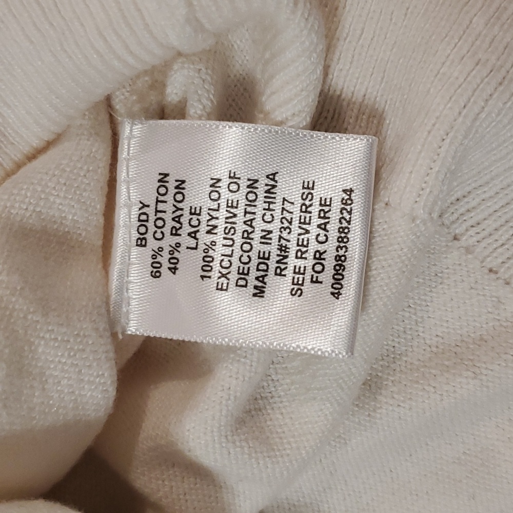 🖤🙌 HP 🙌🖤Elle Lace Embellished Crew Sweater, Lg cream color w/ black lace; - Picture 8 of 9